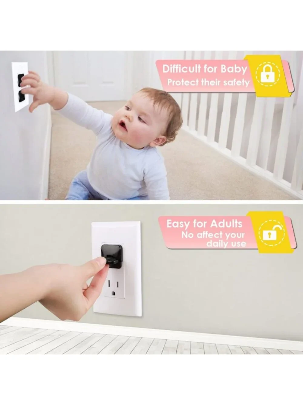 38-Pack Black Child Proof Outlet Covers - Safety Plug Protectors for Baby Safety